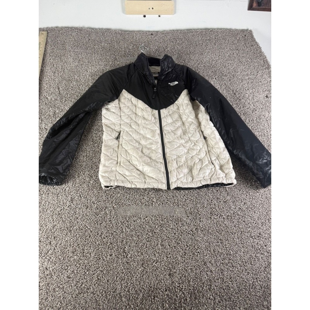 The North Face Thermoball Jacket Womens Large Cream Black Quilted Puffer Full